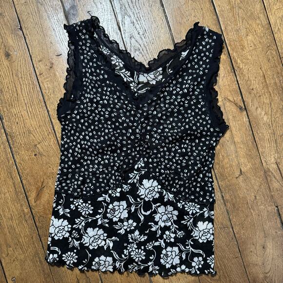 Vintage 00s euro floral print sheer mesh tank (S/M) - Picture 3 of 6